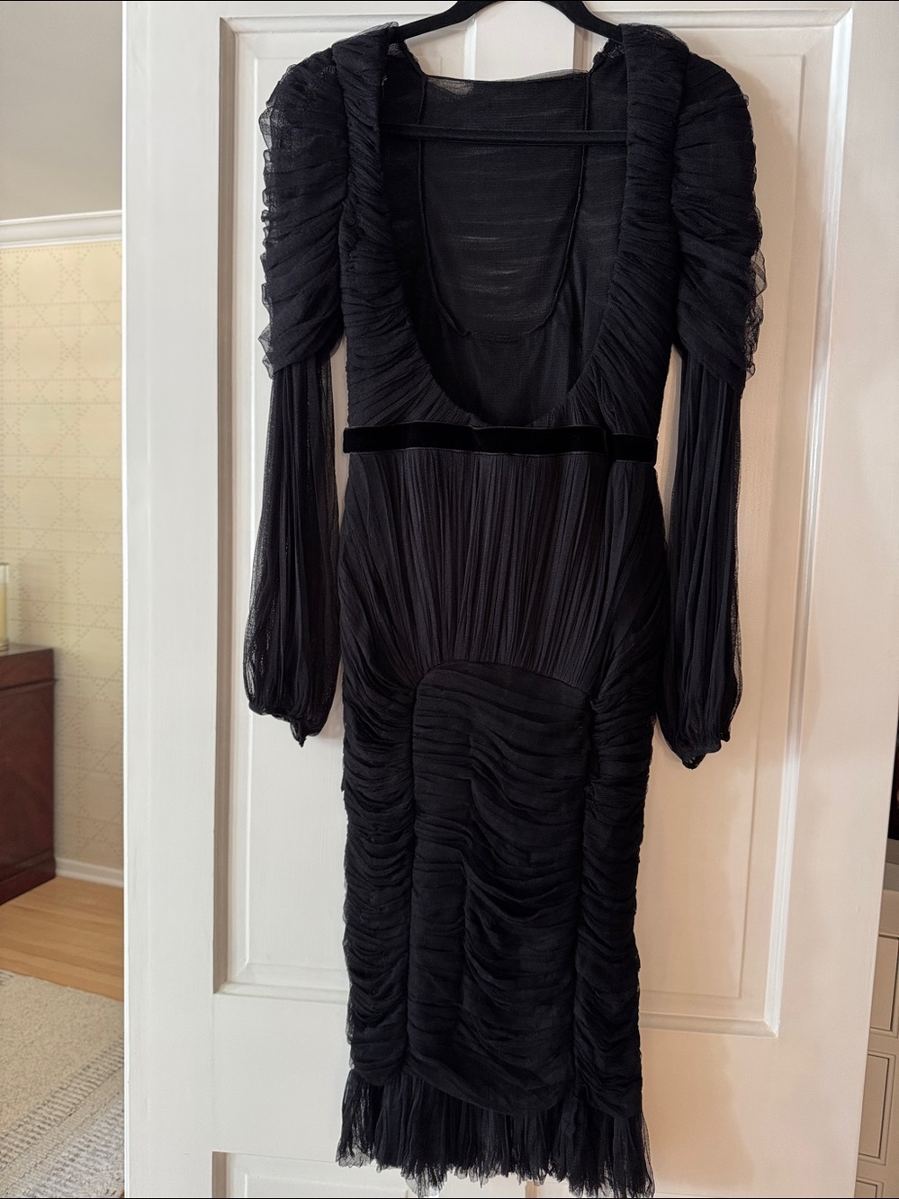 Tom Ford Black Ruched Long-Sleeve Midi Dress - Picture 6 of 16